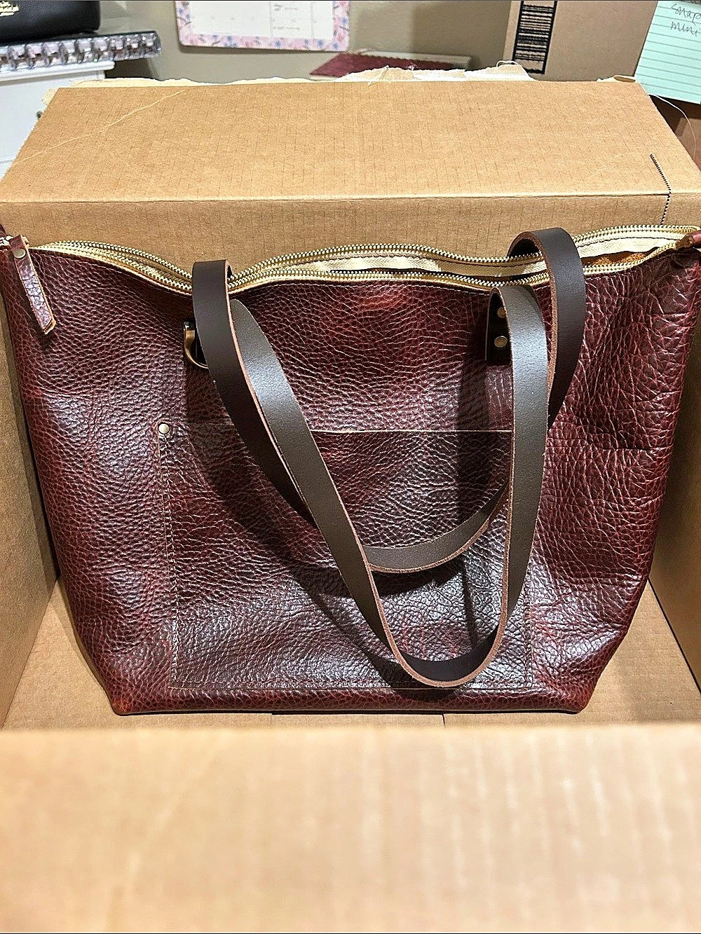 Portland Leather Goods | Chonky Zip Leather Large Tote Cinnamon Bear Brown